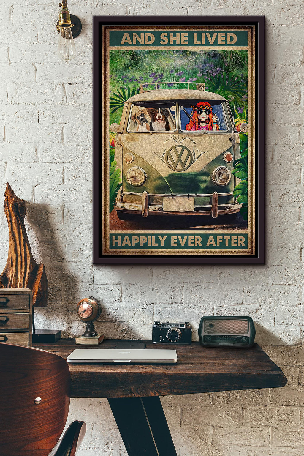 Camping Dogs And She Lived Happily Ever After Poster Framed Matte Canvas
