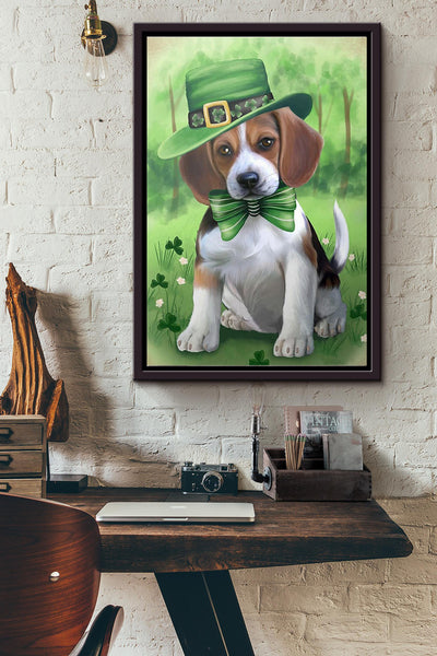 Irish St Patricks Day Beagles Poster Framed Matte Canvas