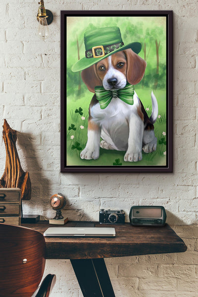 Irish St Patricks Day Beagles Poster Framed Matte Canvas