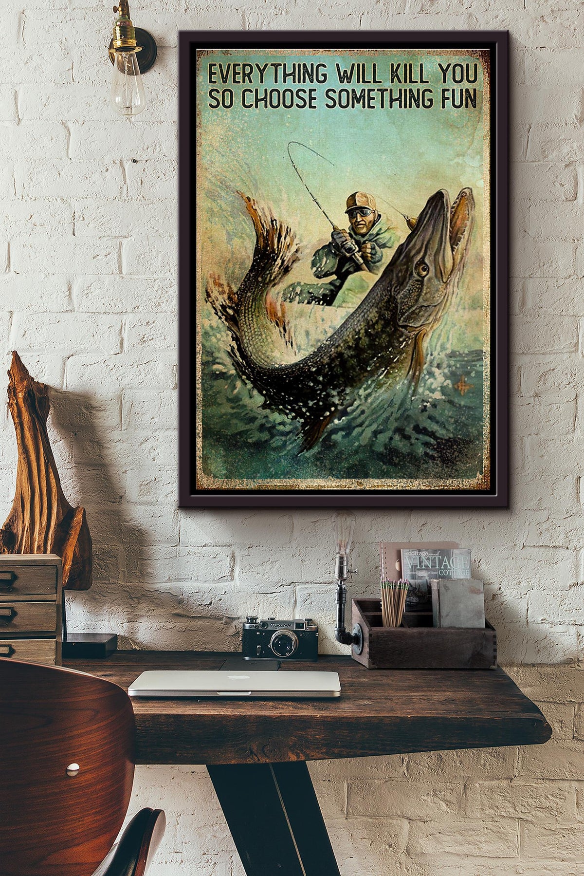 Ocean Fishing Everything Will Kill You Poster Framed Matte Canvas