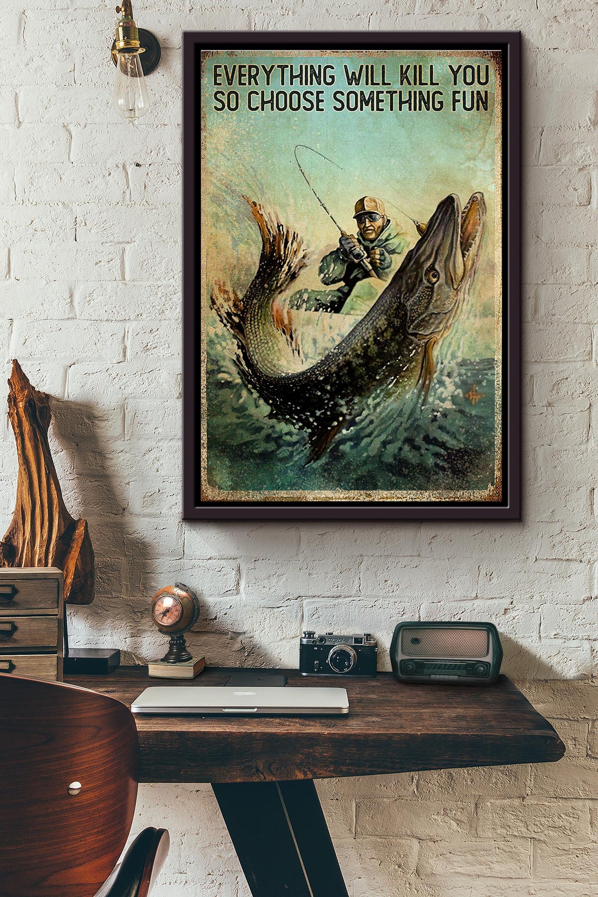 Ocean Fishing Everything Will Kill You Poster Framed Matte Canvas