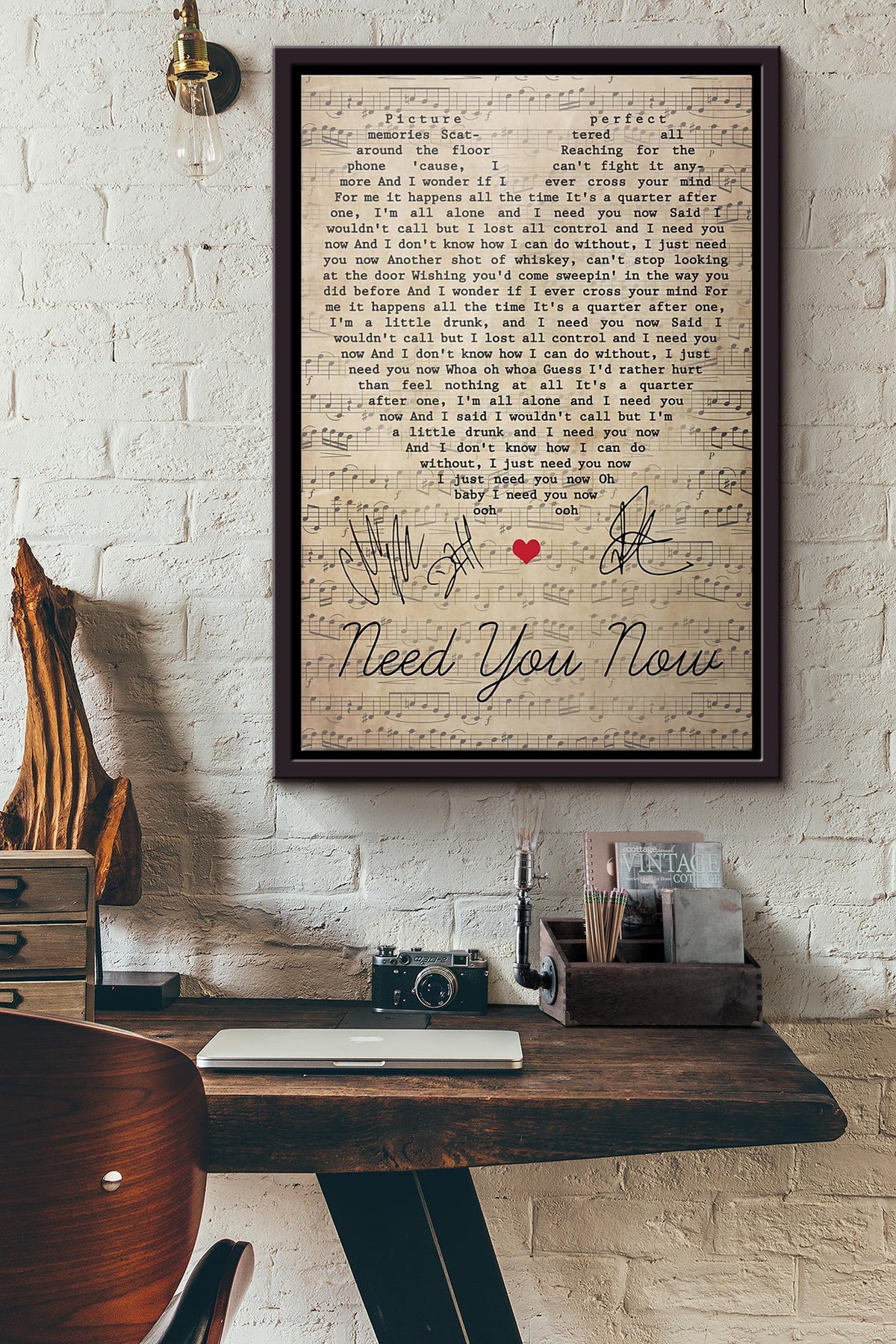 Lady Antebellum Need You Now Lyrics Heart Shape Poster Framed Matte Canvas