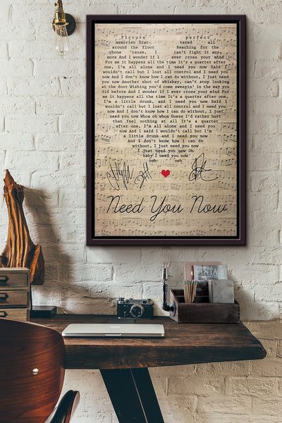 Lady Antebellum Need You Now Lyrics Heart Shape Poster Framed Matte Canvas