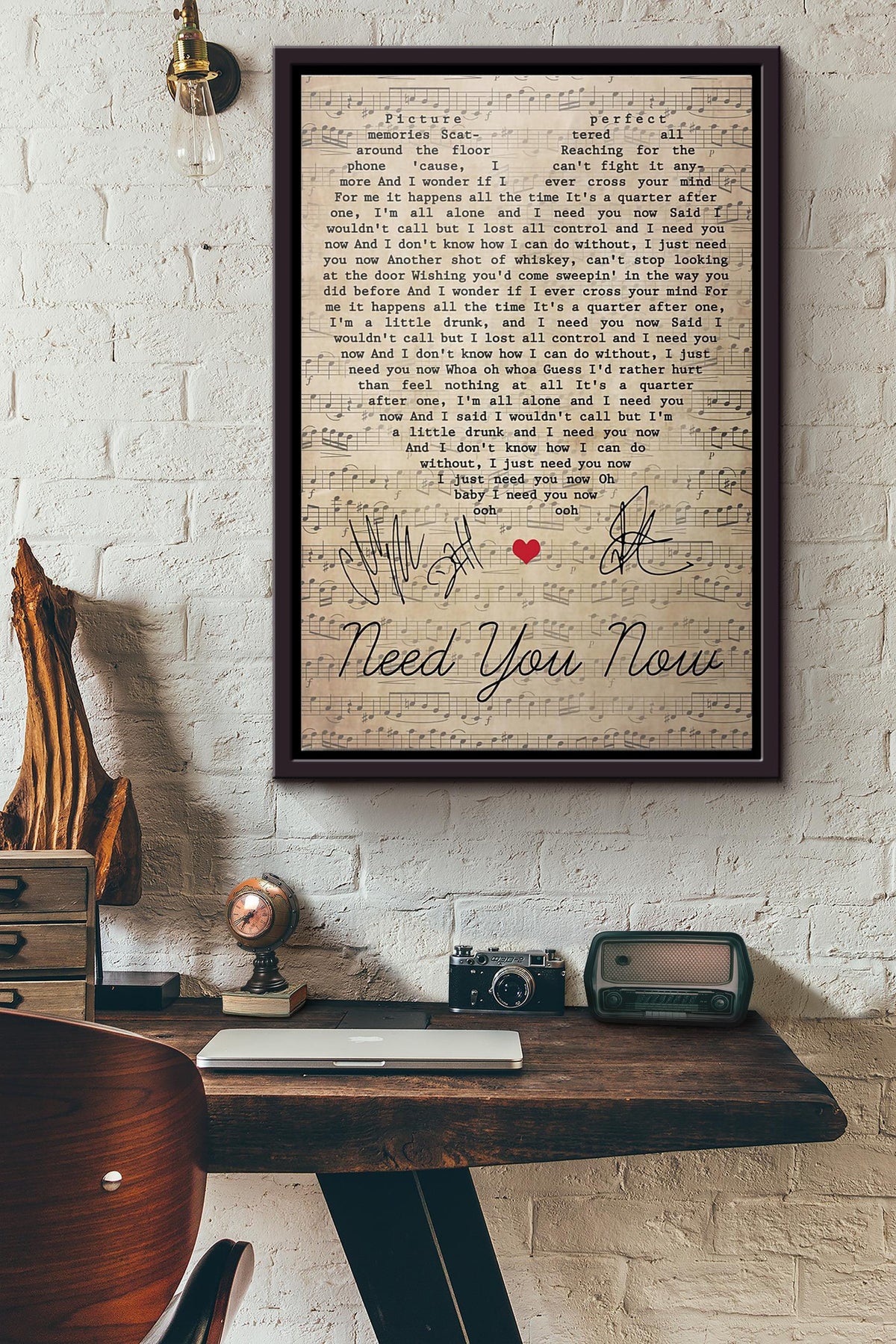 Lady Antebellum Need You Now Lyrics Heart Shape Poster Framed Matte Canvas