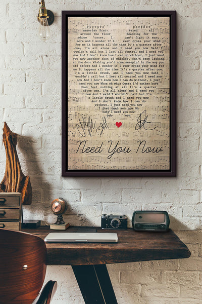 Lady Antebellum Need You Now Lyrics Heart Shape Poster Framed Matte Canvas