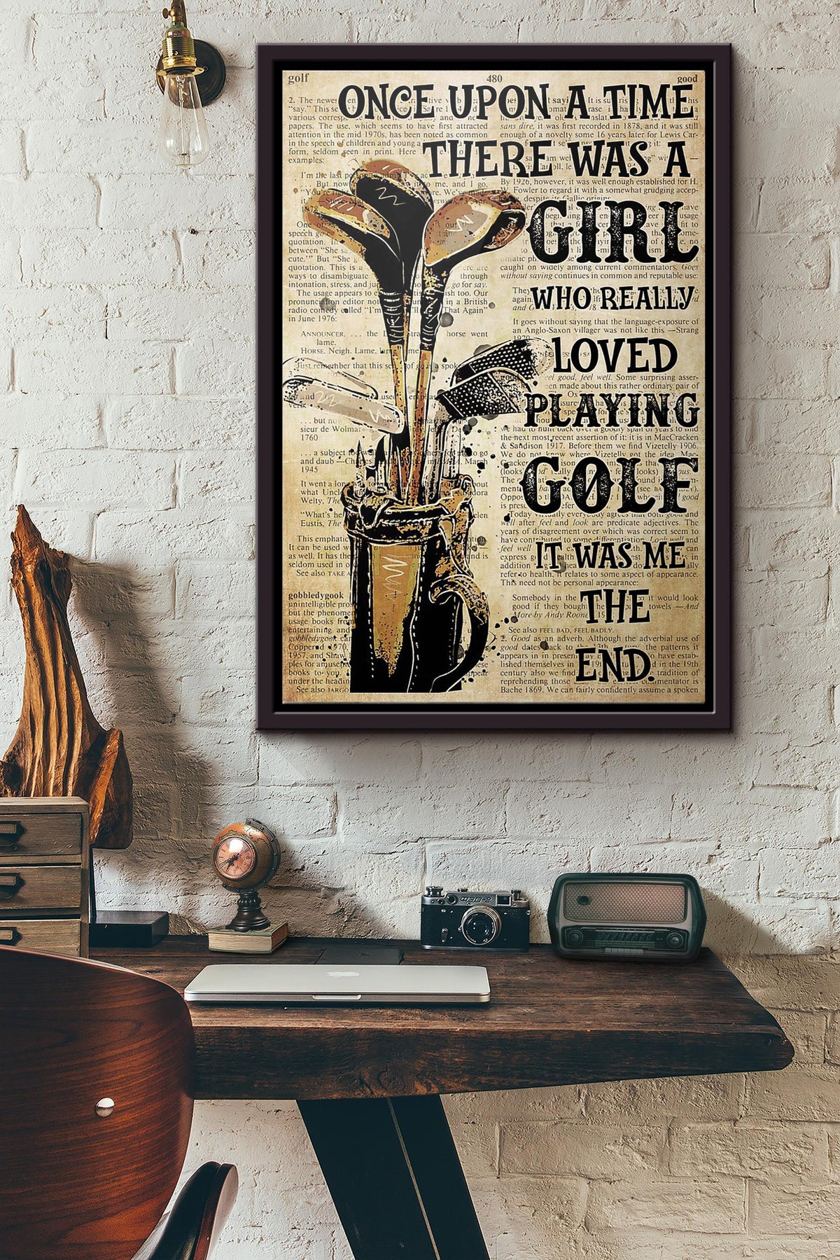 Once Upon Time There Was Girl Who Really Loved Playing Golf Poster Framed Matte Canvas