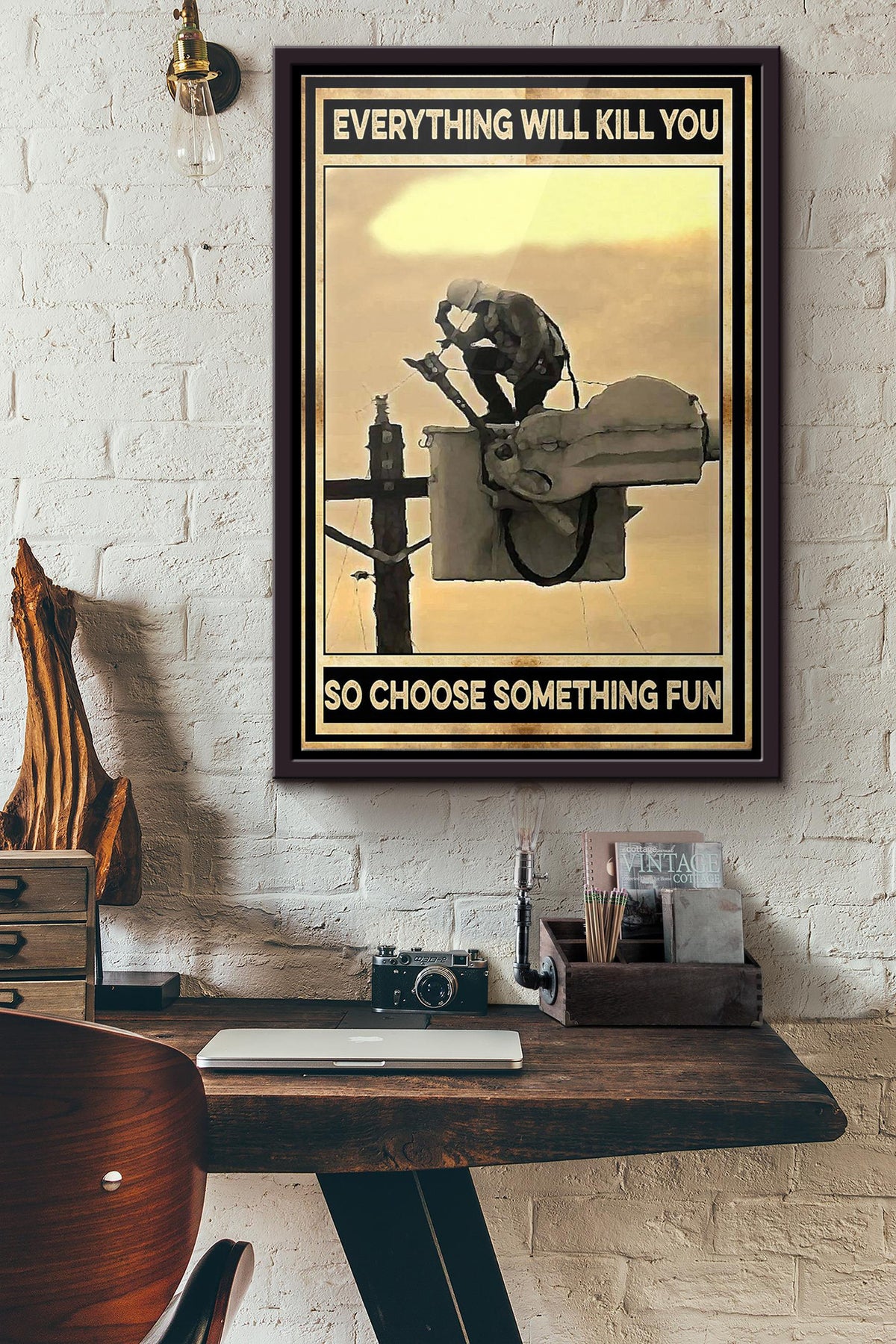 Lineman Everything Will Kill You So Choose Something Fun Poster Framed Matte Canvas