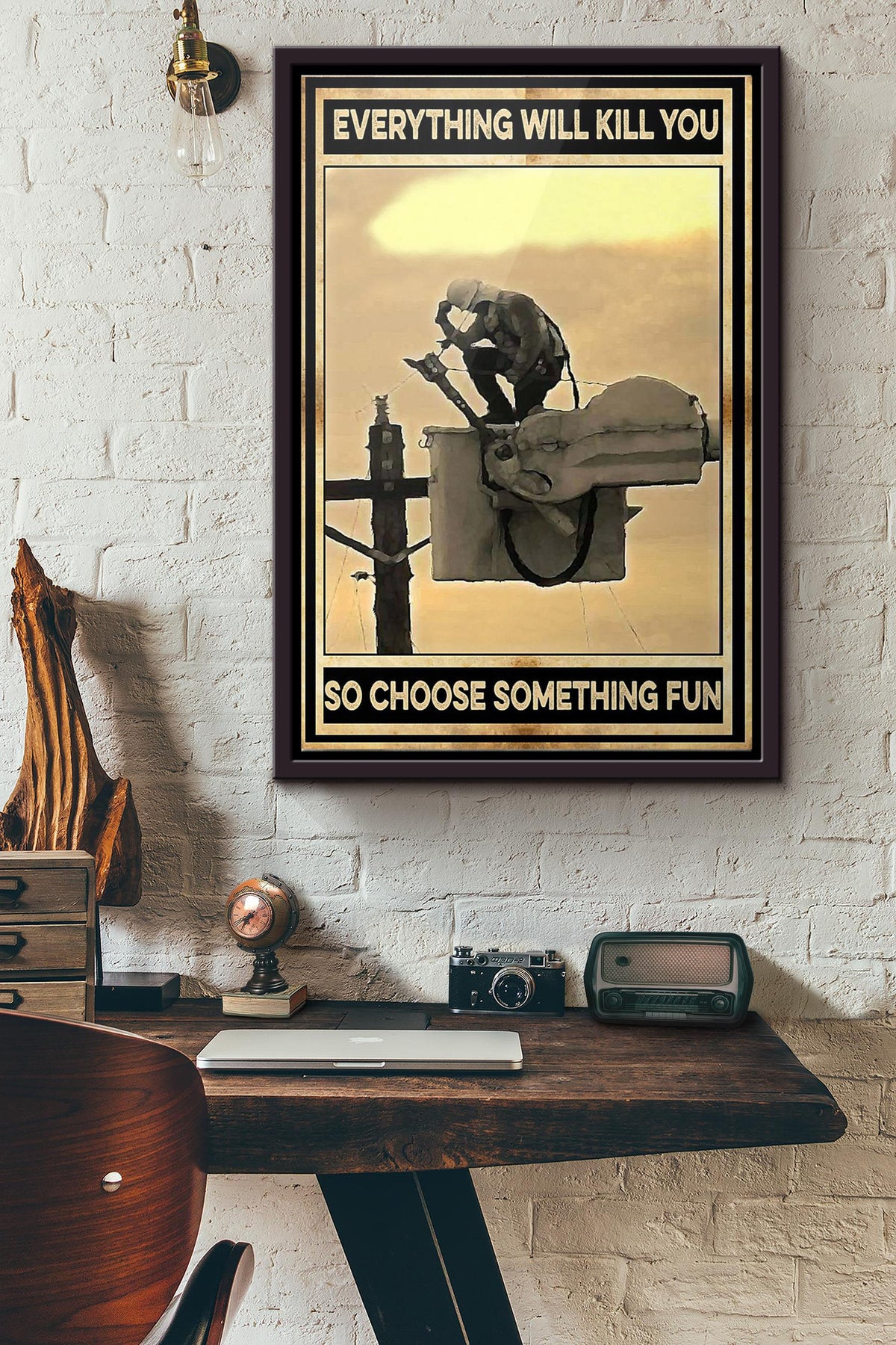 Lineman Everything Will Kill You So Choose Something Fun Poster Framed Matte Canvas