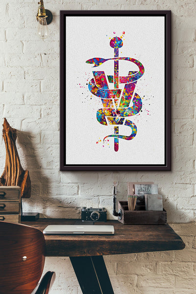 Veterinary Art Colorful Poster Framed Matte Canvas