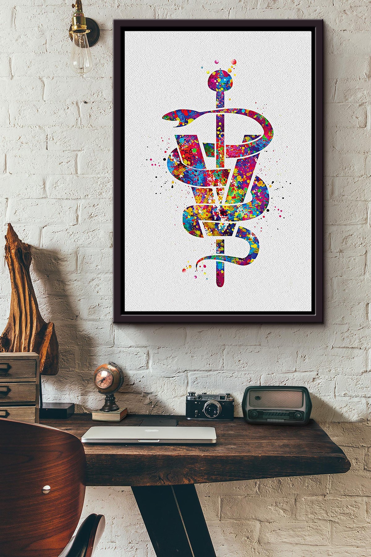 Veterinary Art Colorful Poster Framed Matte Canvas
