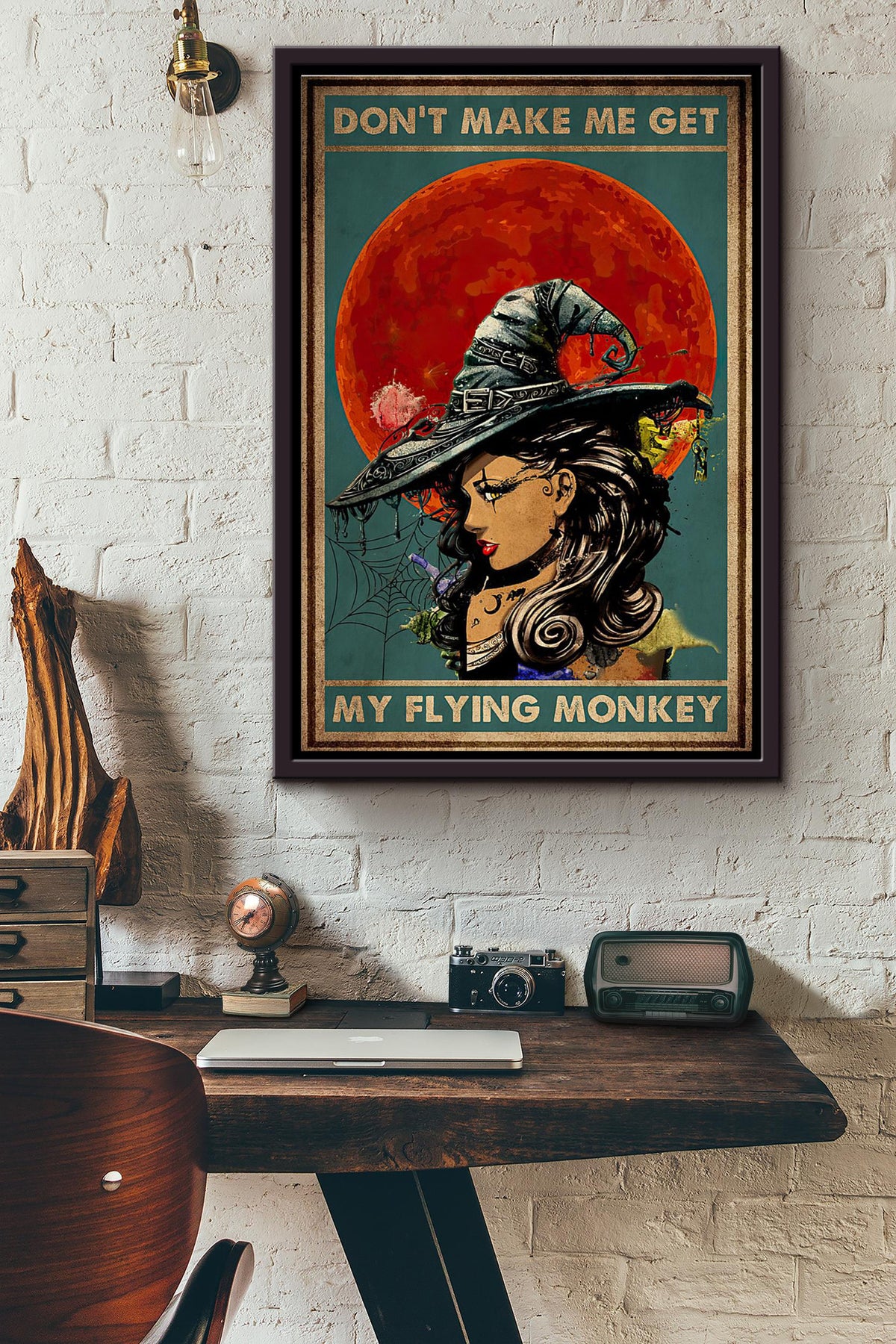 Witchcraft Dont Make Me Get My Flying Monkey Blood Moon Poster Framed Matte Canvas