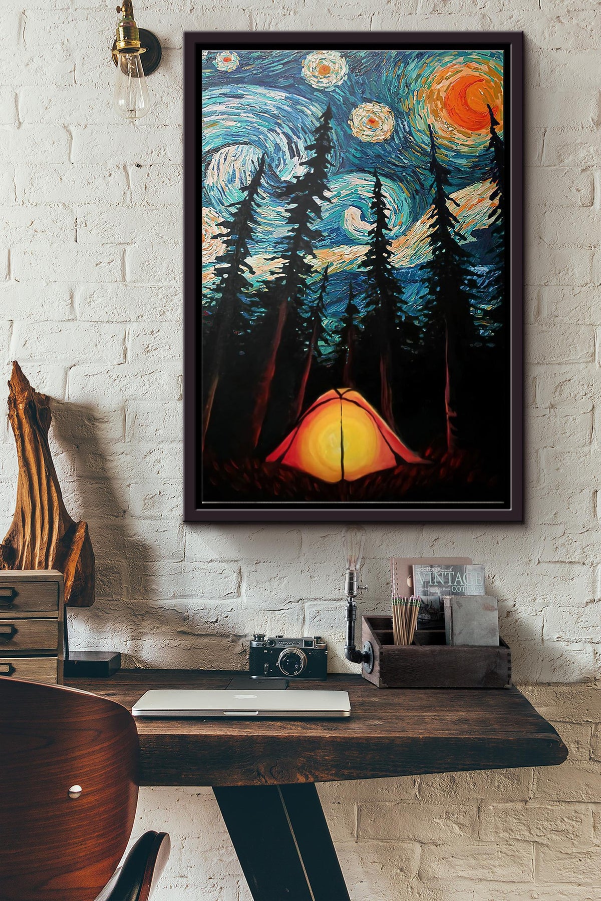 Camping Starry Night Van Gogh Poster Framed Matte Canvas