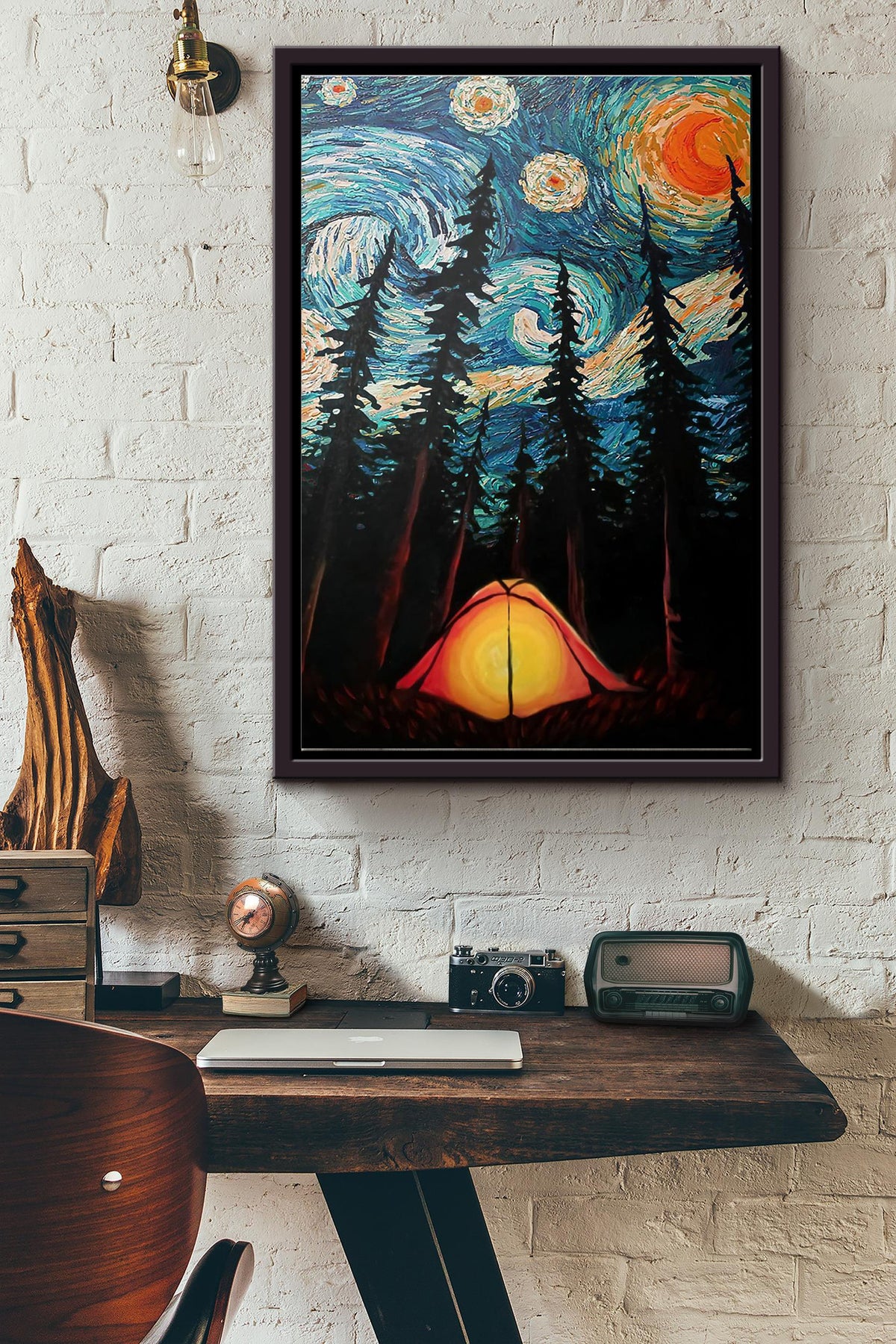 Camping Starry Night Van Gogh Poster Framed Matte Canvas