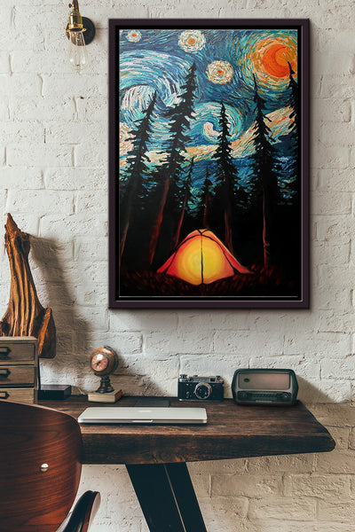 Camping Starry Night Van Gogh Poster Framed Matte Canvas