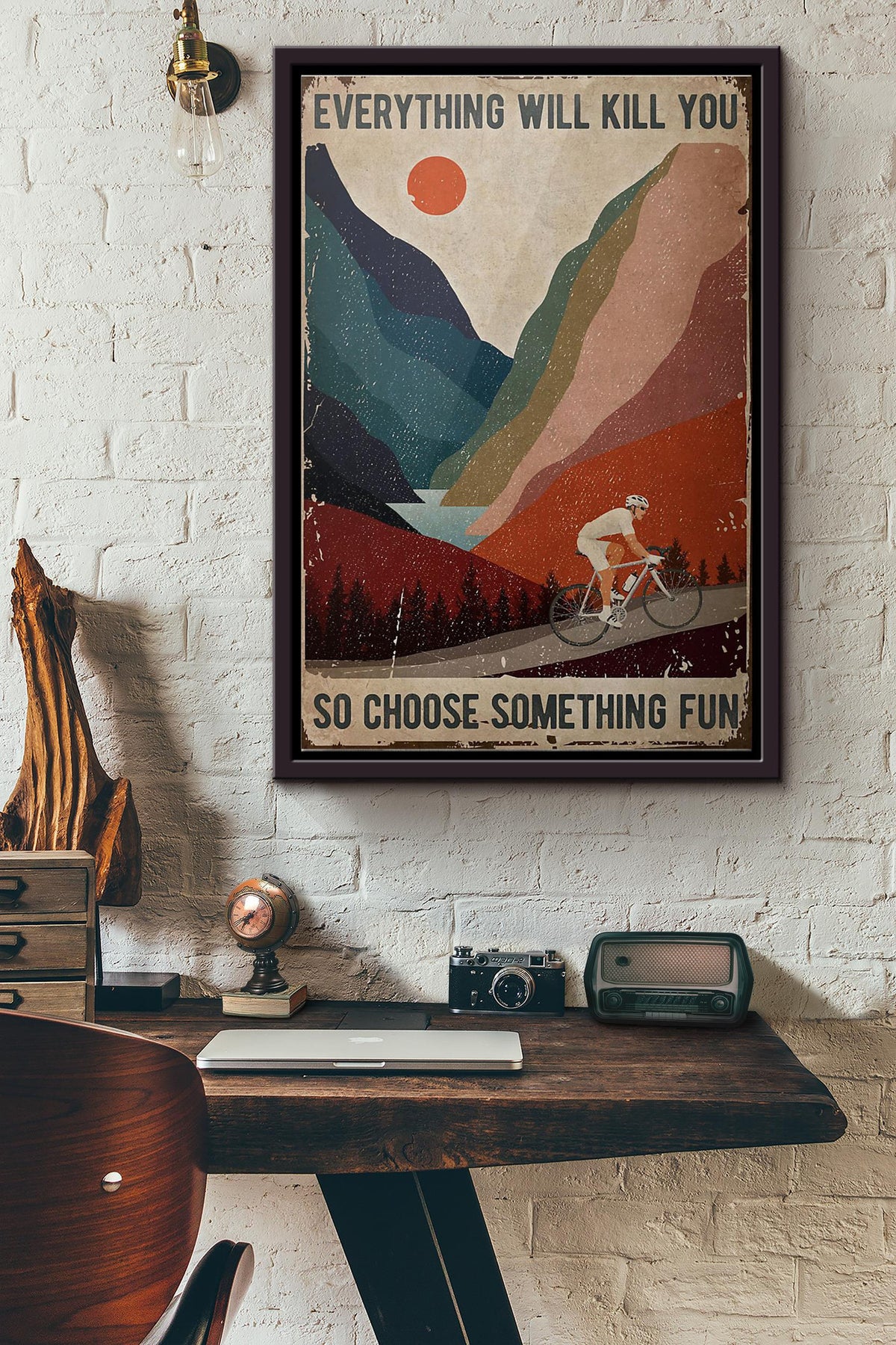 Cycling Everything Will Kill You So Choose Something Funr Poster Framed Matte Canvas