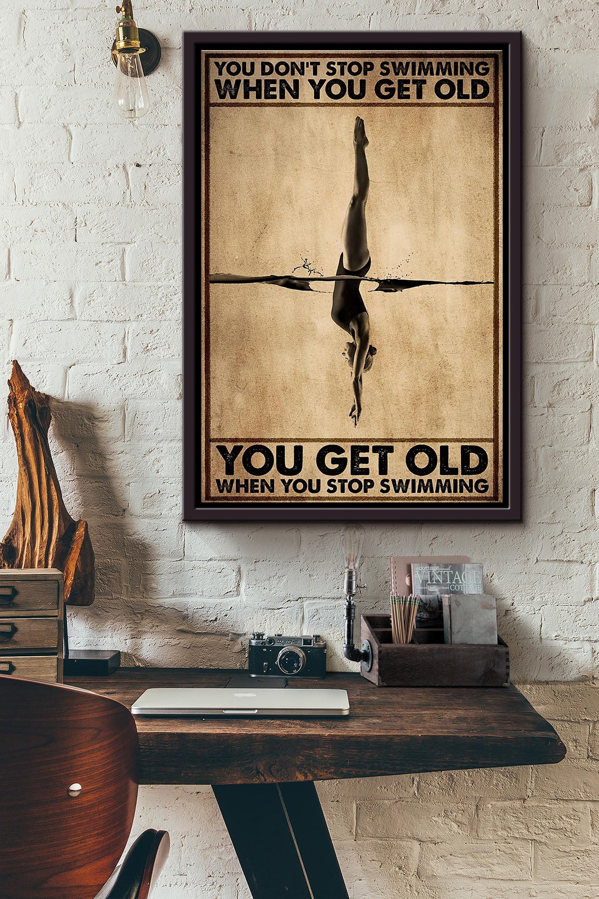Diving Pool You Dont Stop Swimming When You Get Old Poster Framed Matte Canvas