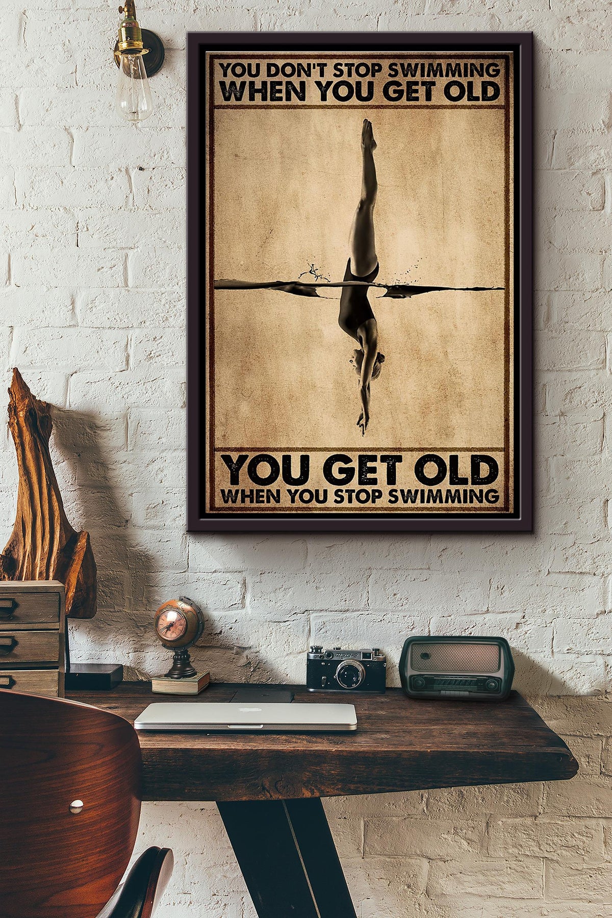 Diving Pool You Dont Stop Swimming When You Get Old Poster Framed Matte Canvas