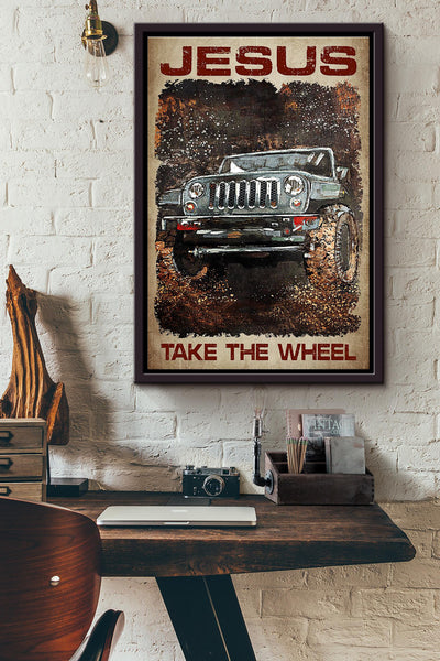 Jesus Take The Wheel Car Racing Poster Framed Matte Canvas