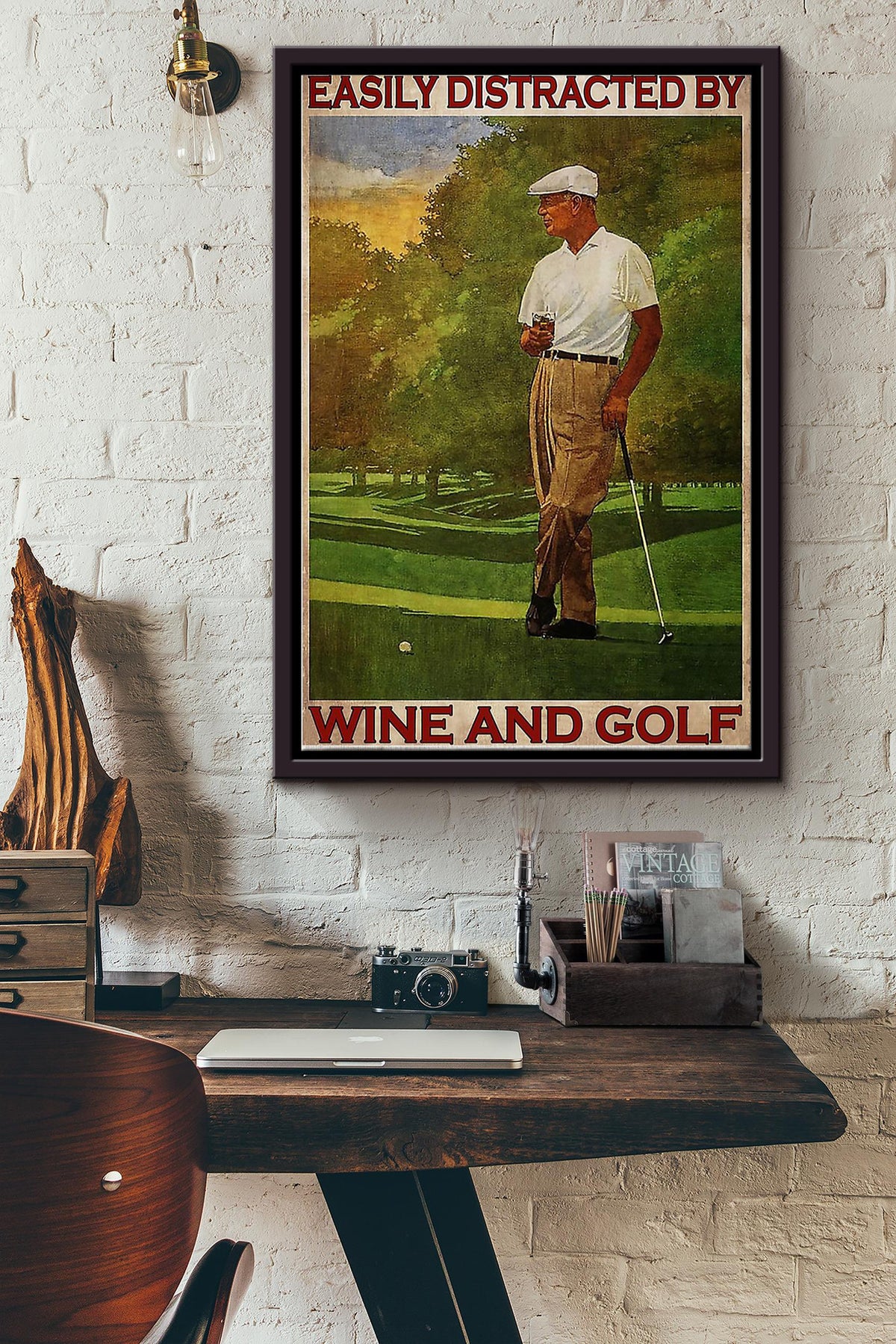 Easily Distracted By Wine And Golf Framed Matte Canvas