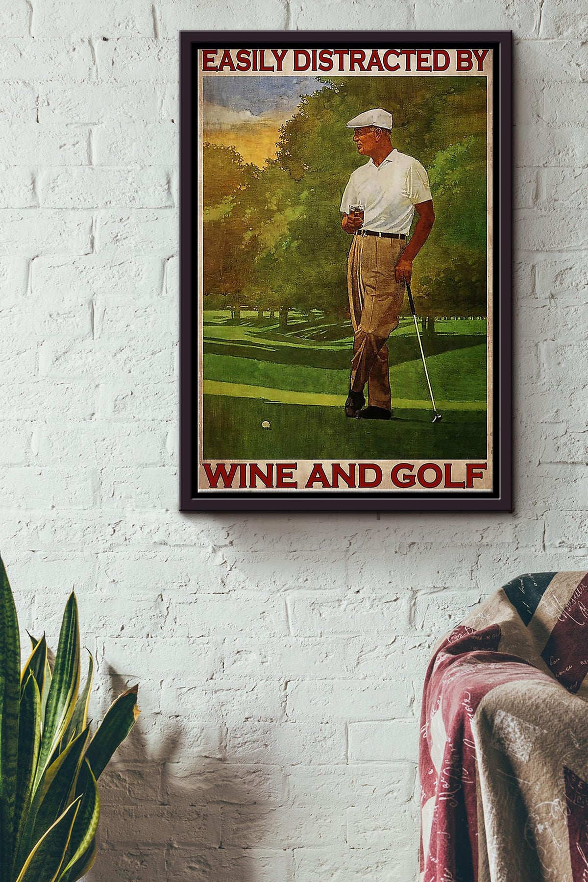 Easily Distracted By Wine And Golf Framed Matte Canvas