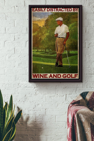Easily Distracted By Wine And Golf Framed Matte Canvas