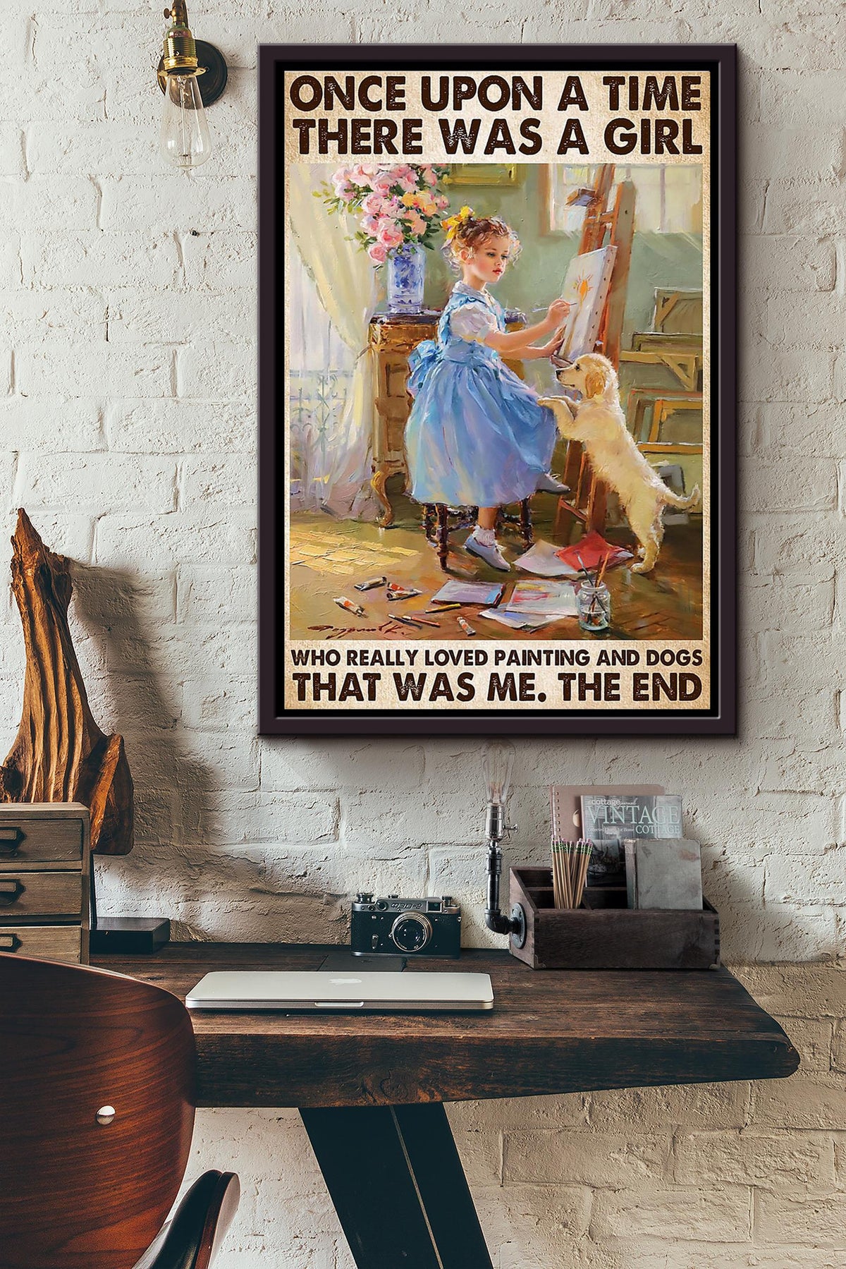 There Was A Girl Who Really Loved Paiting And Dogs Framed Matte Canvas