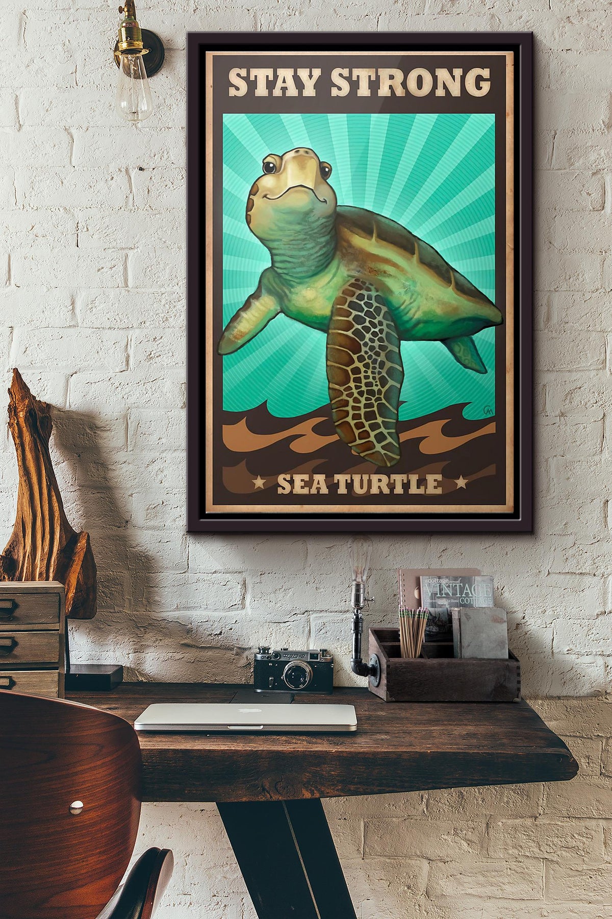 Stay Strong Sea Turtle Poster Framed Matte Canvas