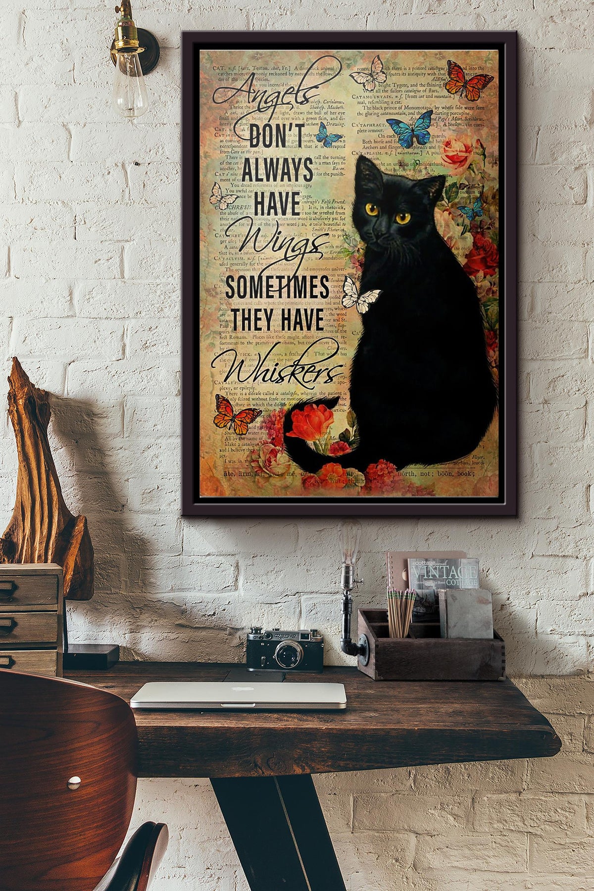 Cat Angels Dont Always Have Wings Sometimes They Have Whiskers Poster Framed Matte Canvas