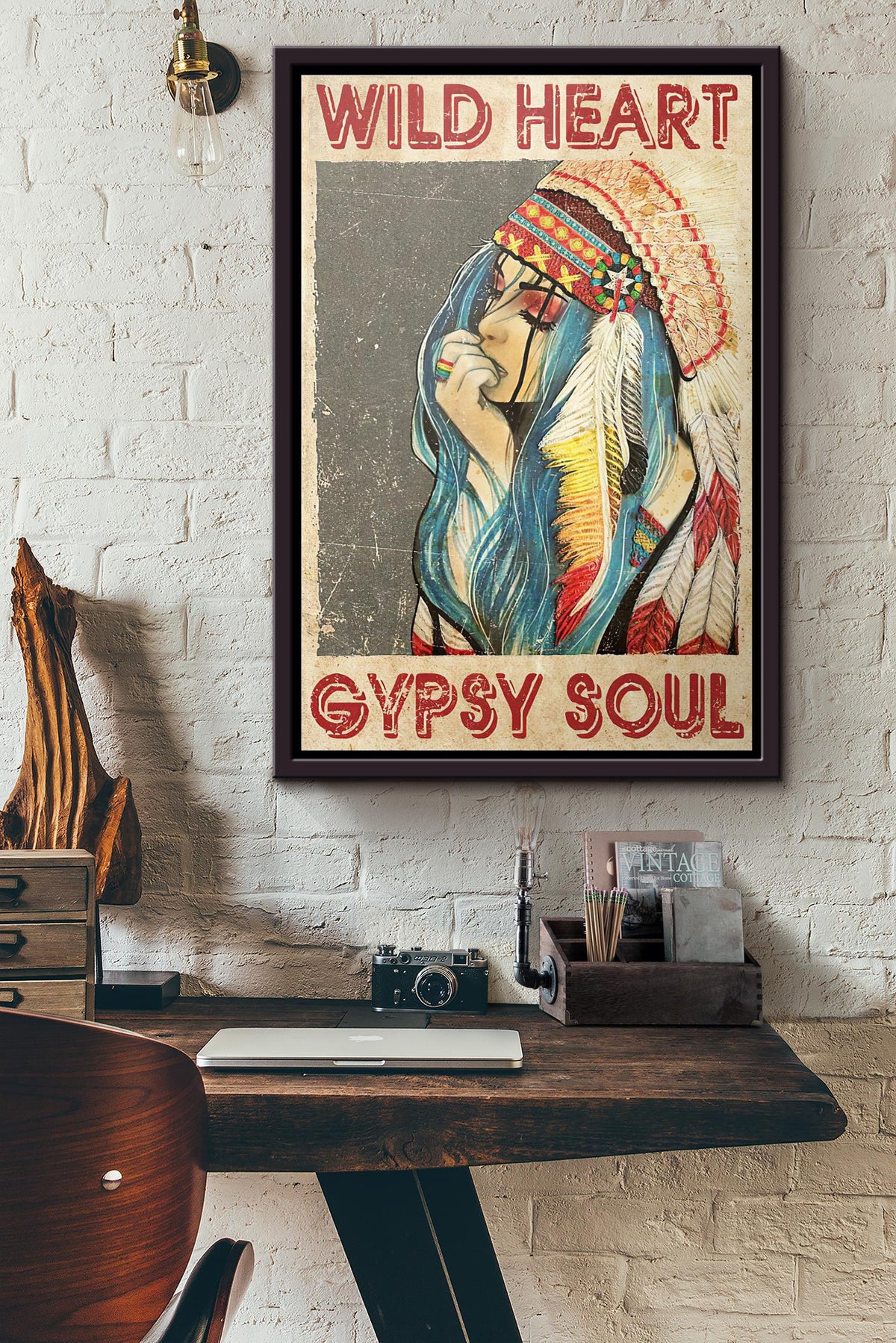 Native American Girl Wild Heart Gypsy Soul Poster Framed Matte Canvas