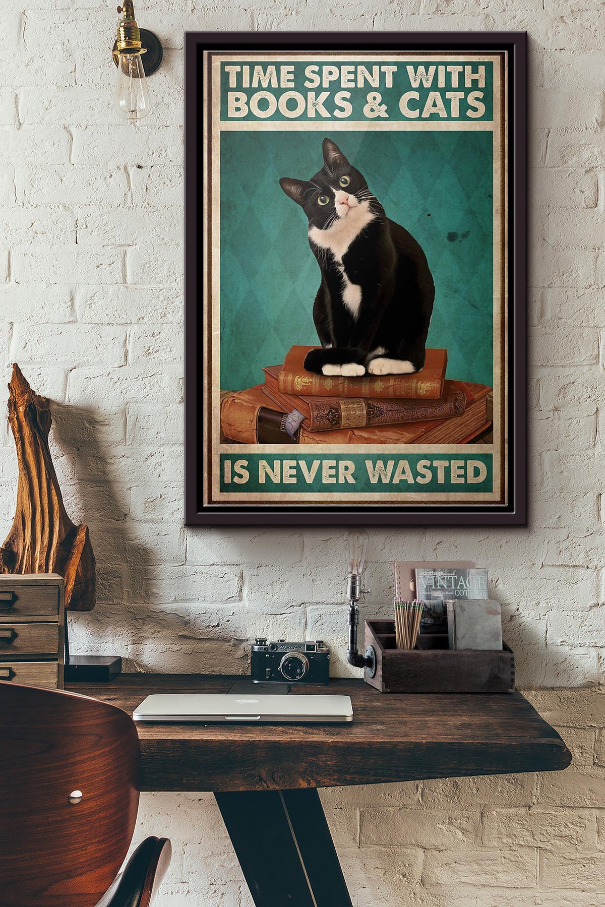 Time Spent With Books And Cats Is Never Wasted Poster Framed Matte Canvas