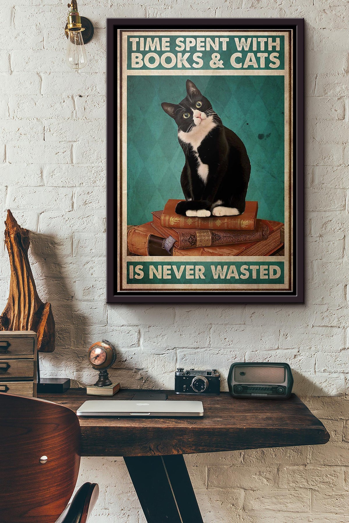 Time Spent With Books And Cats Is Never Wasted Poster Framed Matte Canvas