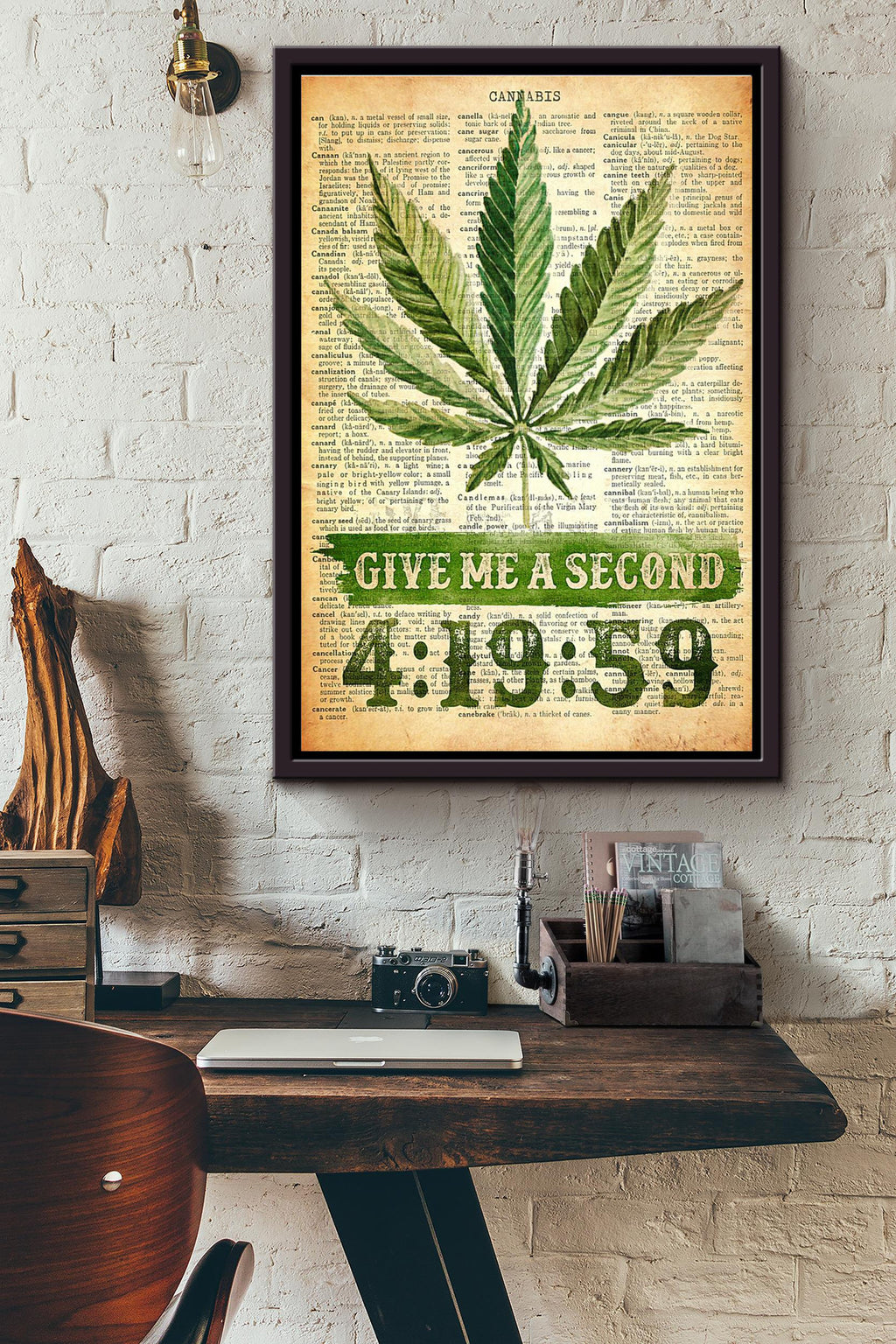 Give Me A Second Weed Leaf 420 Poster Framed Matte Canvas