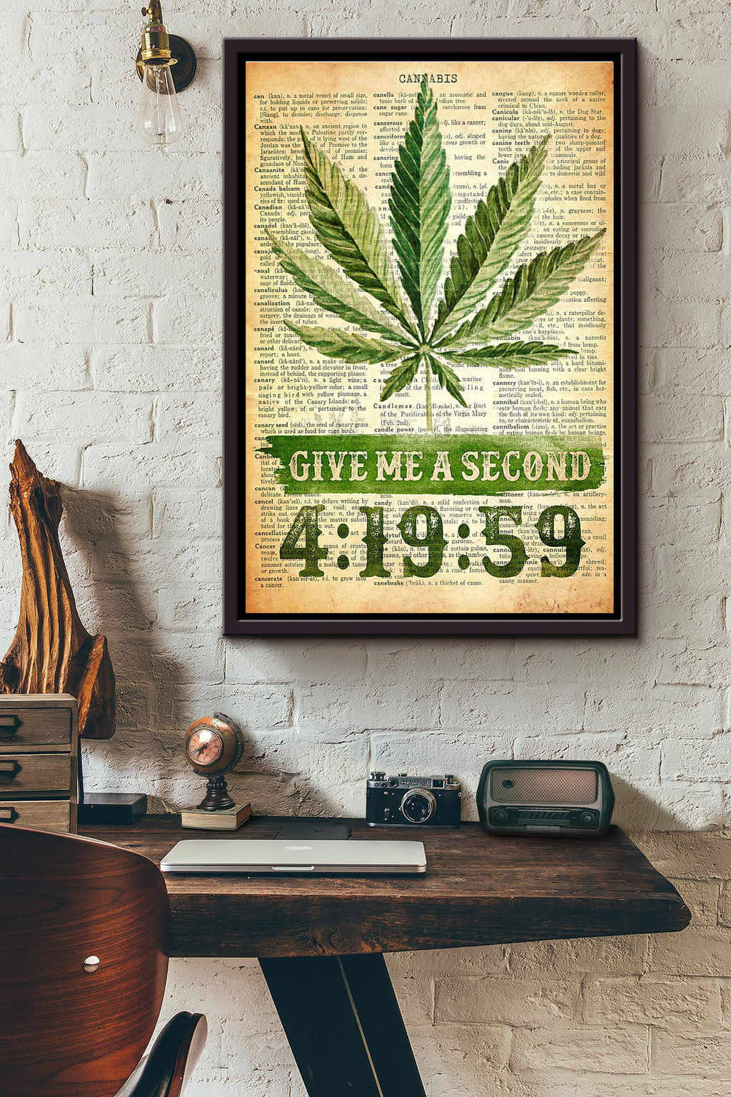 Give Me A Second Weed Leaf 420 Poster Framed Matte Canvas