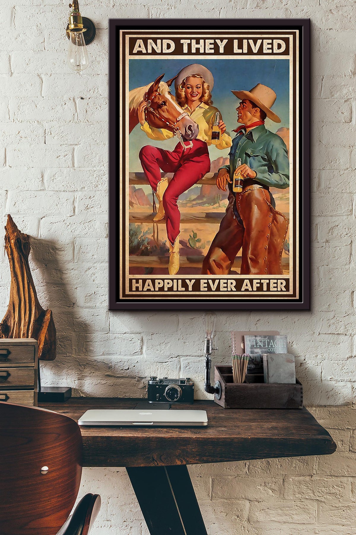 Cowboy Couple They Lived Happily Ever After Poster Framed Matte Canvas