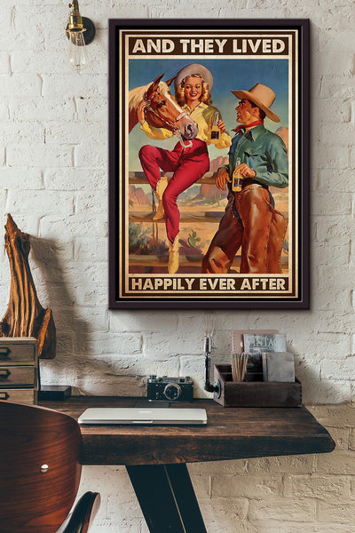 Cowboy Couple They Lived Happily Ever After Poster Framed Matte Canvas