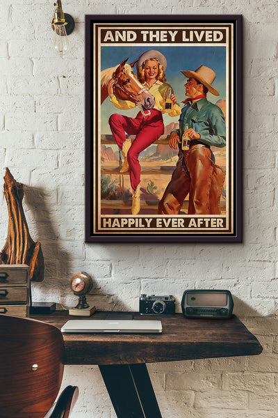 Cowboy Couple They Lived Happily Ever After Poster Framed Matte Canvas