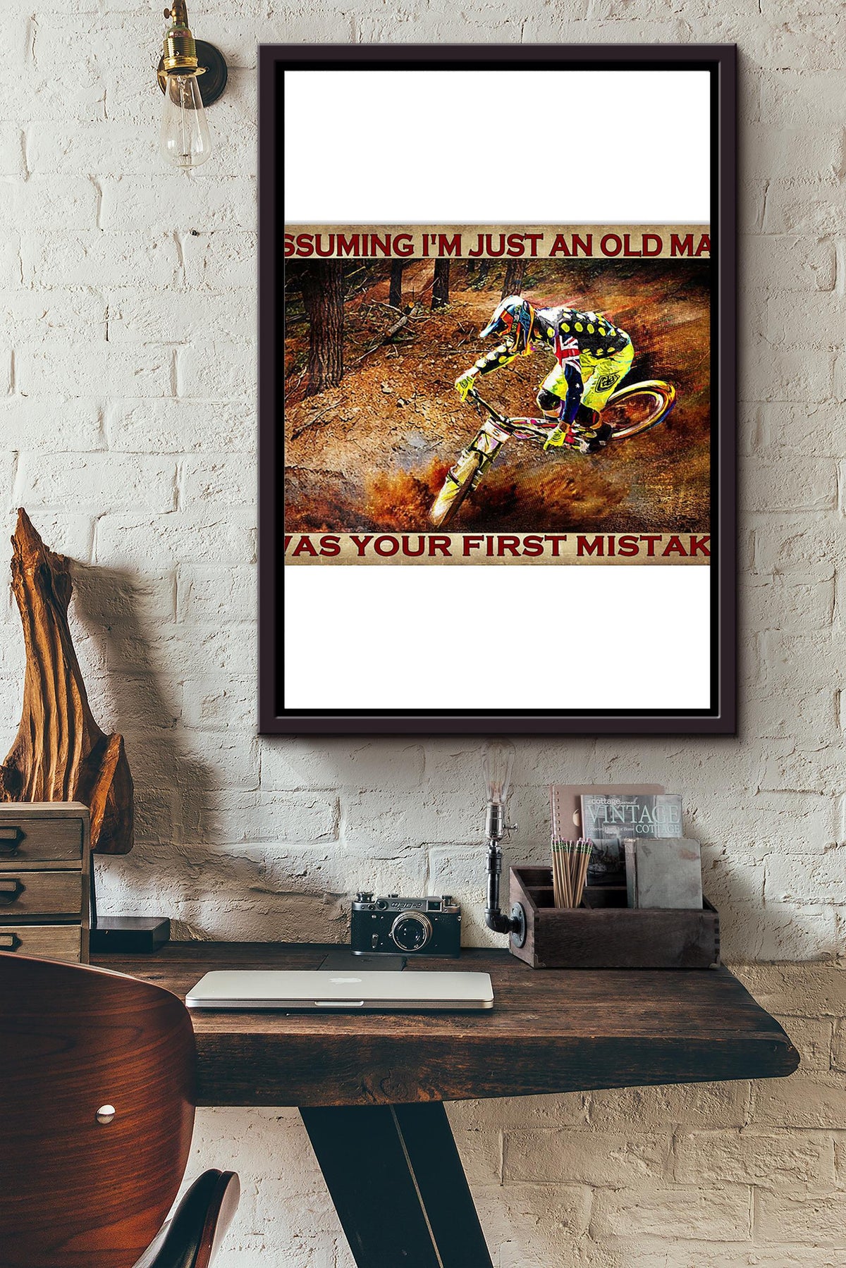 Assuming Im Just An Old Man Was Your First Mistake Cycling Man Poster Framed Matte Canvas
