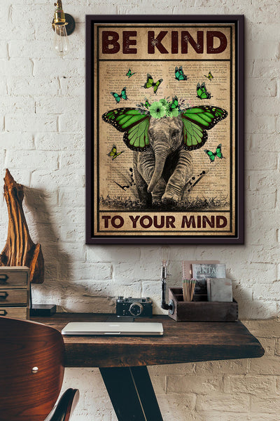 Elephant Green Ribbon Be Kind To Your Mind Dictionary Poster Framed Matte Canvas