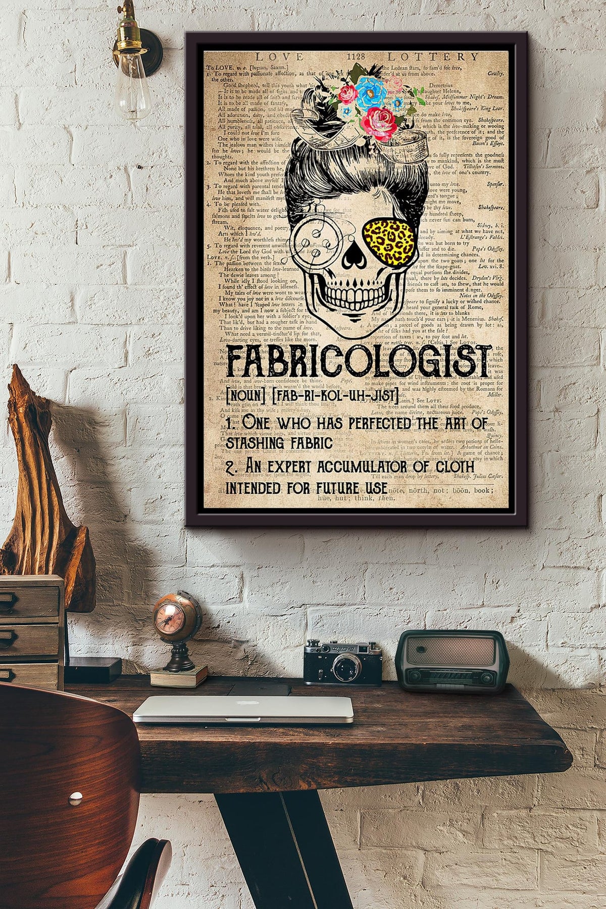 Fabricologist Sewing Noun Dictionary Poster Framed Matte Canvas