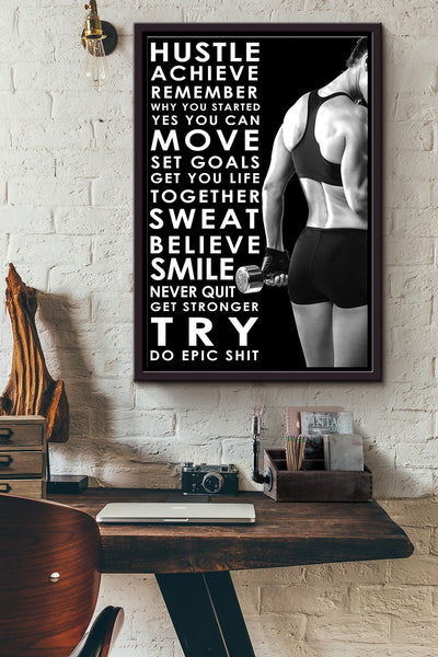 Fitness Hustle Achieve Remember Why You Started Set Goals Poster Framed Matte Canvas