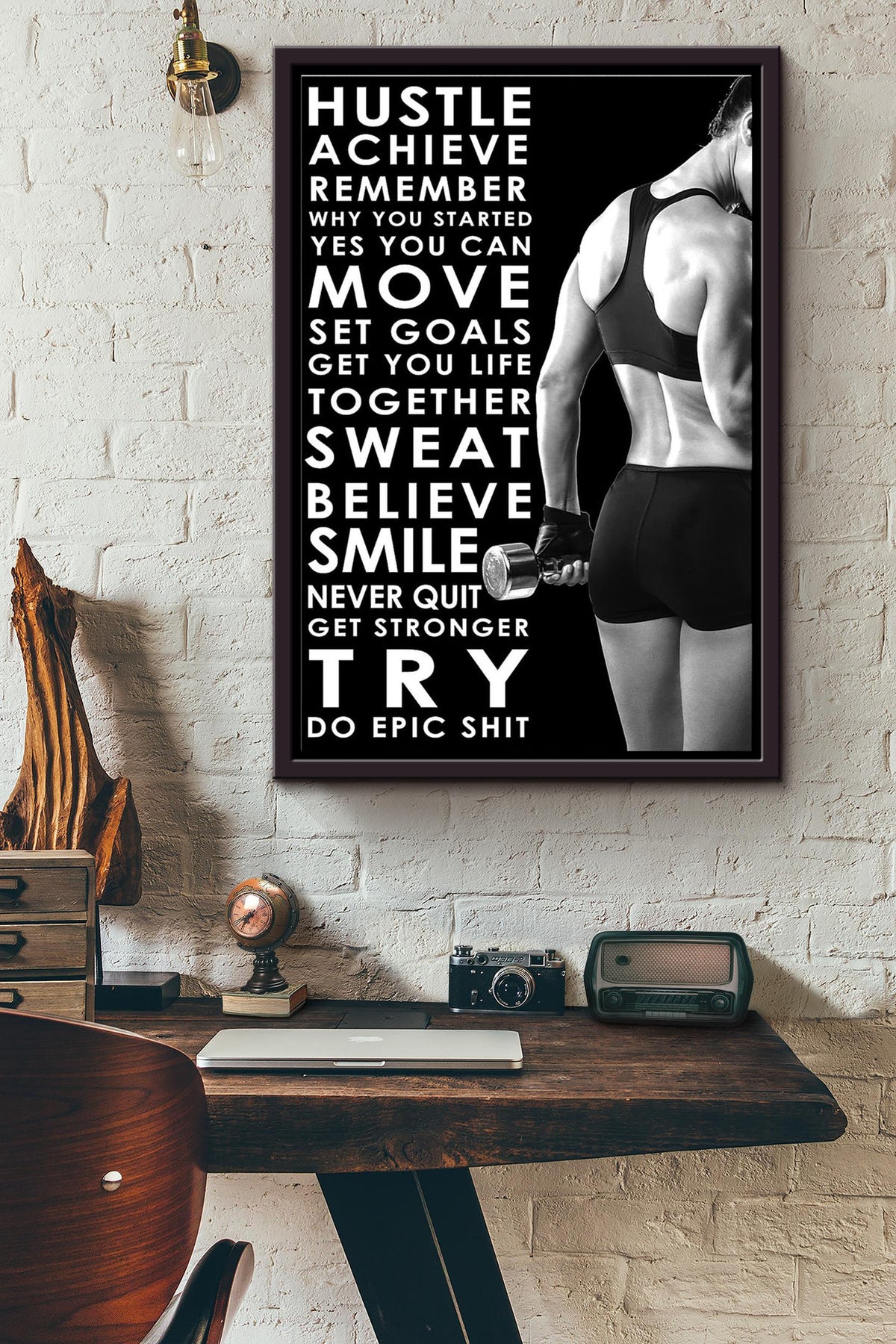 Fitness Hustle Achieve Remember Why You Started Set Goals Poster Framed Matte Canvas