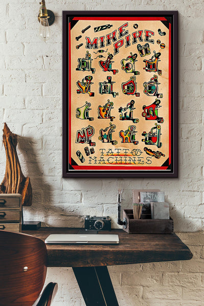 Tattoo Machines Color Drawing Poster Framed Matte Canvas
