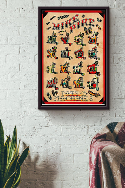 Tattoo Machines Color Drawing Poster Framed Matte Canvas