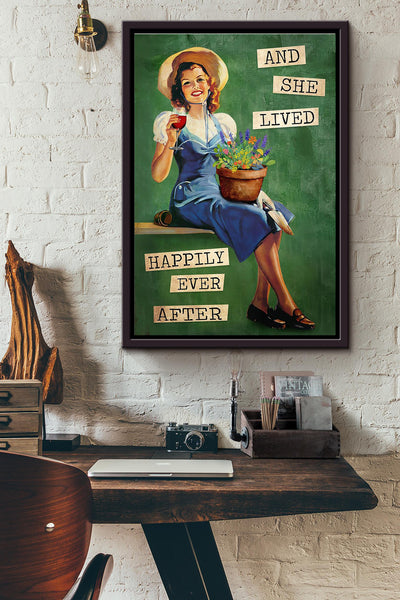 And She Lived Happily Ever After With Her Plan Vintage Poster Framed Matte Canvas