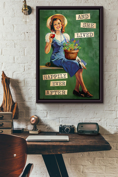 And She Lived Happily Ever After With Her Plan Vintage Poster Framed Matte Canvas