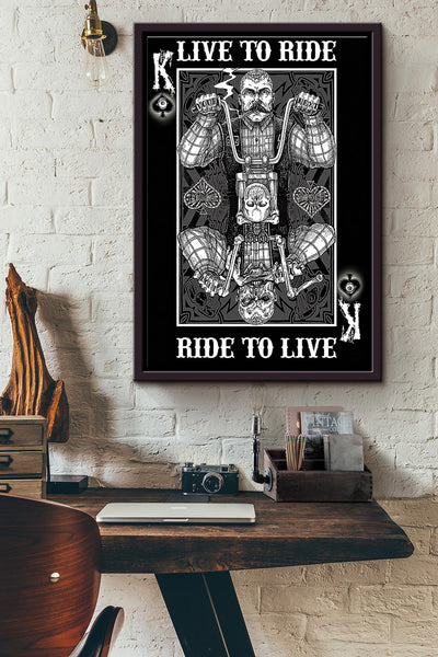 Motorcycle Death Card Live To Ride Poster Framed Matte Canvas