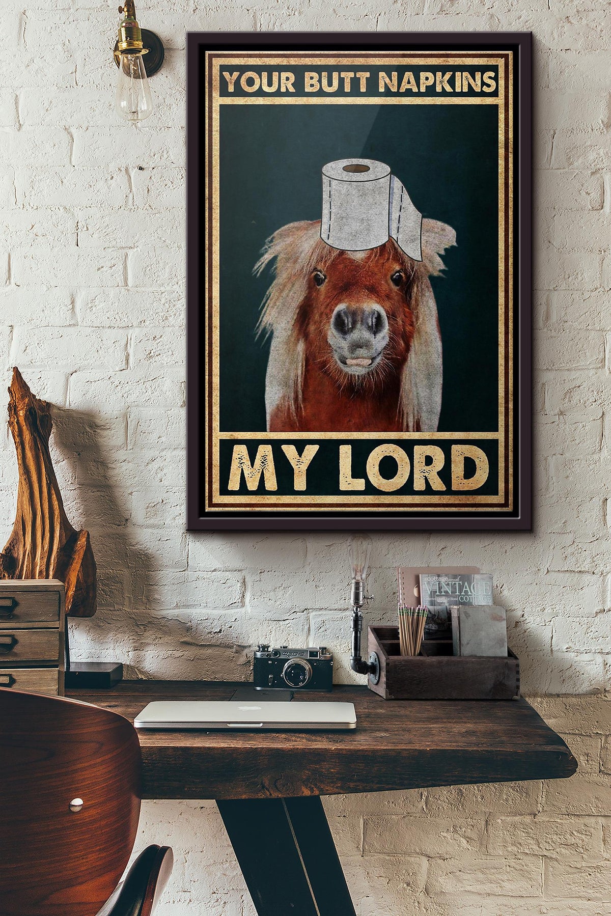 Bathroom Horse Your Butt Napkins My Lord Poster Framed Matte Canvas