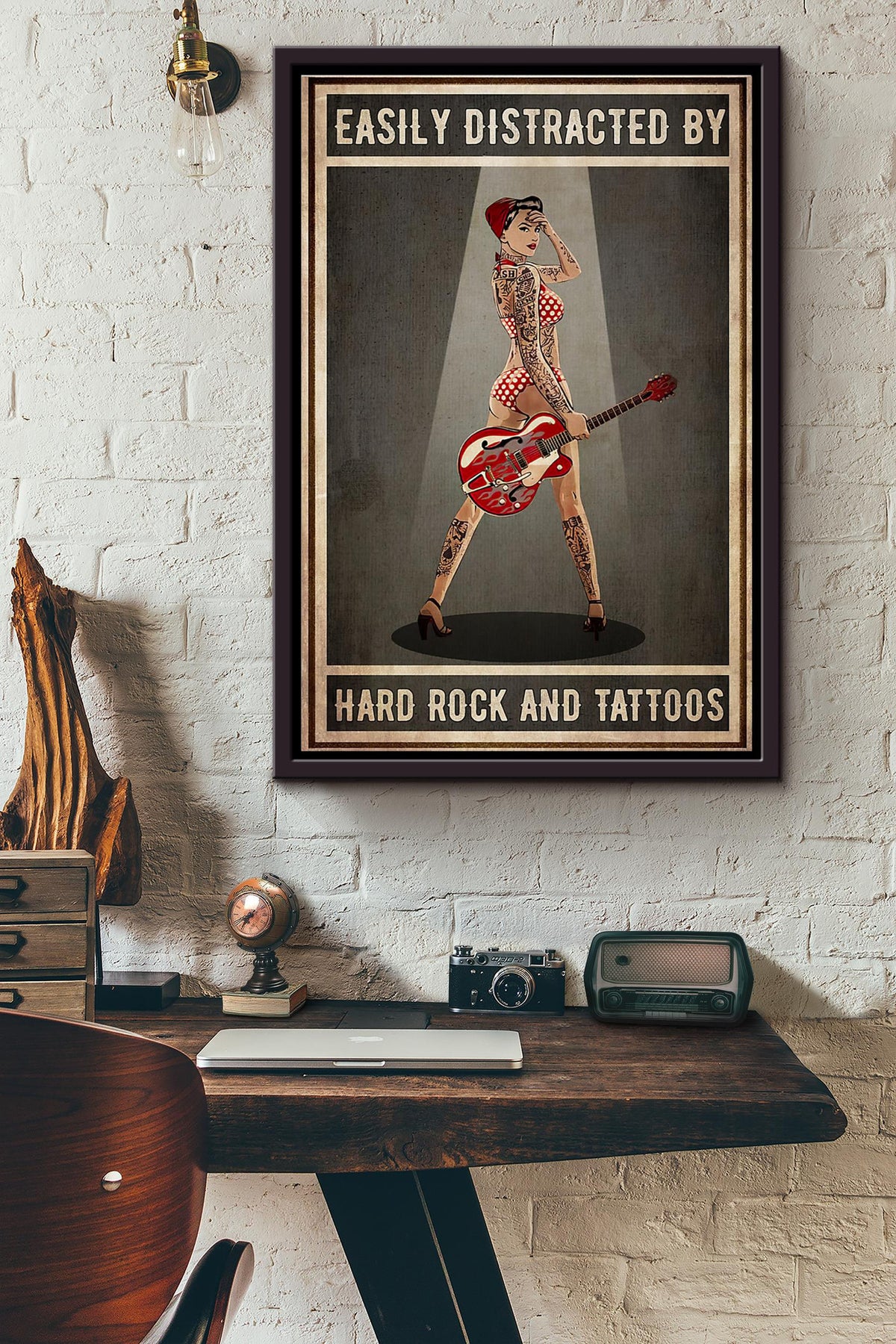Easily Distracted By Hard Rock And Tattoos Poster Framed Matte Canvas