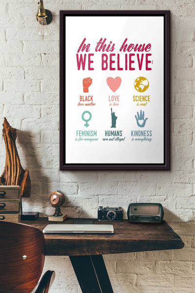 In This House We Believe Black Love Science Poster Framed Matte Canvas