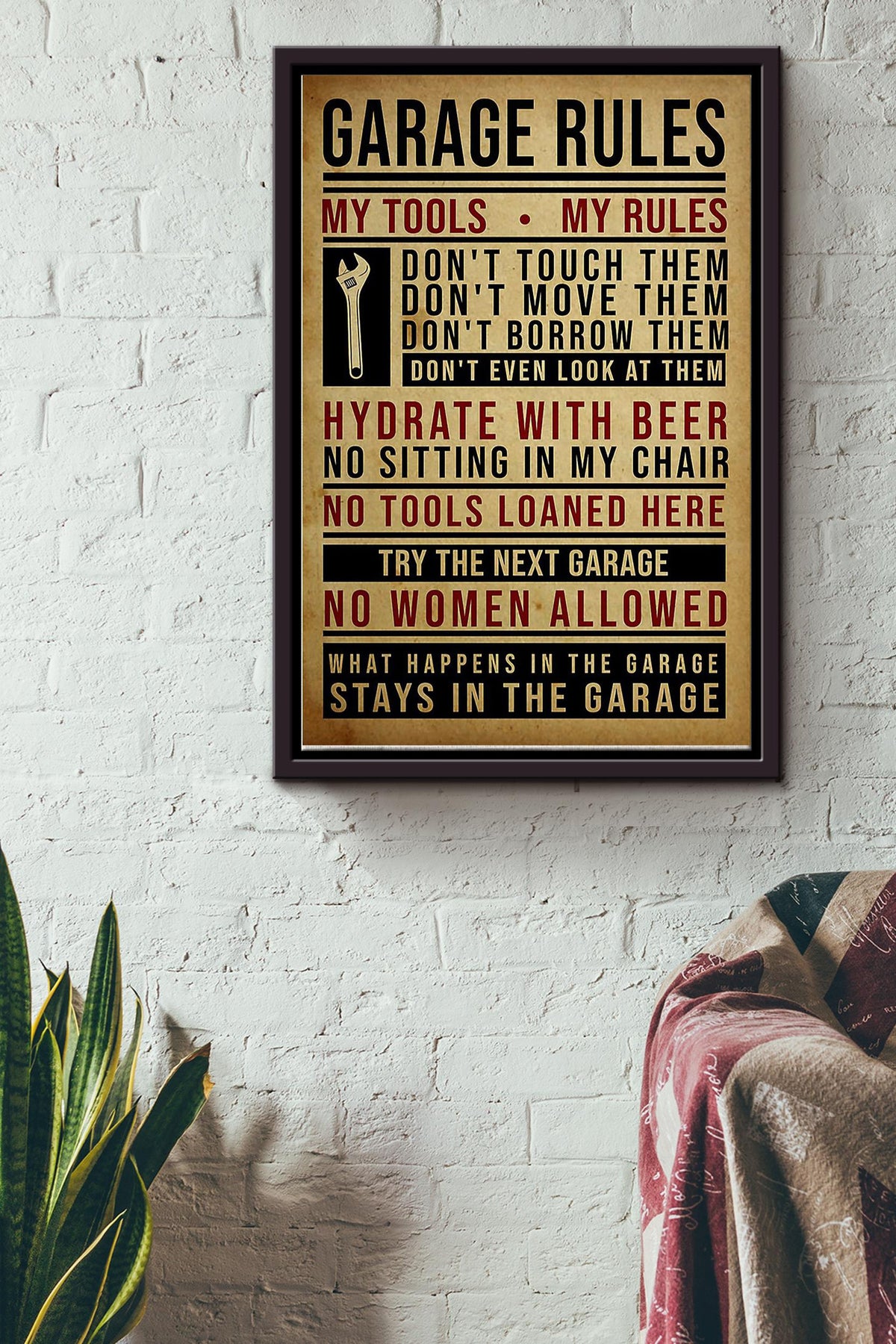 Garage Rules My Tools My Rules Worker In Garage Mechanic Poster Framed Matte Canvas